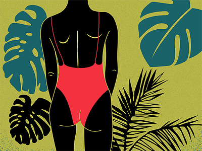 j u n g l girl illustration jungle pattern plants swimmingsuite thailand