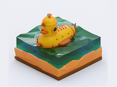 180219 3d c4d duck lowpoly submarine water