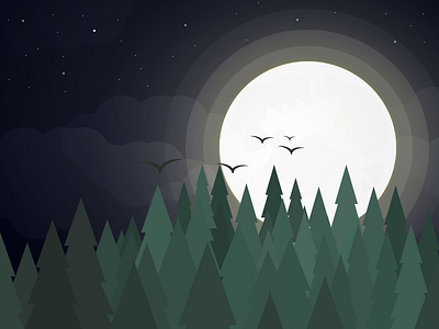 Moonlight Mood color colors contrast flat illustration illustration moon moonlight nature trees