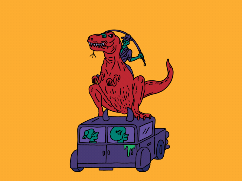 Indiana Jones riding a T-Rex car dinosaur festival indiana jones moross parklife roar t rex whip