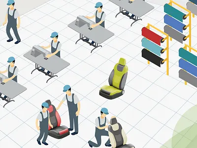 Inside the seat cover workshop car cover labour leather machines seat sewing workers workshop