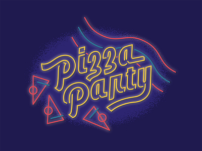 Pizza Party 80s hot luck hotluck neon party pizza rollerskate typography