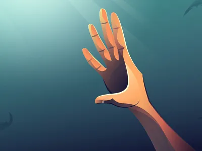 Hand detail body detail grasp hand illustration process underwater