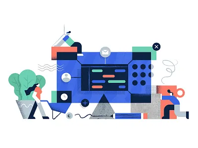 Software Integration abstract app banner character digital illustration scene tech vector