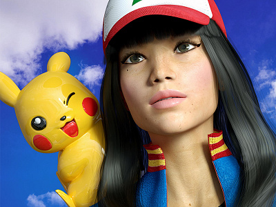 Female Ash from Pokémon 3d cgi character design fan art pikachu pokemon