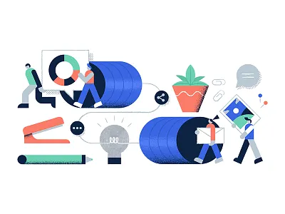 Collaboration abstract app banner character digital illustration scene tech vector