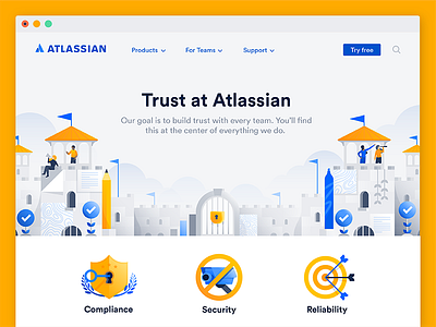 Trust at Atlassian castle gate hero illustration lock people security team trust