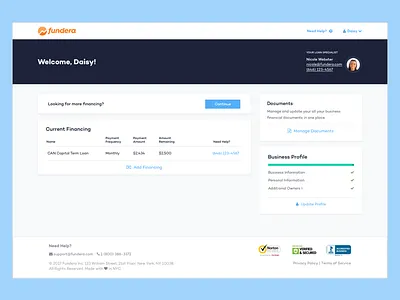 Fundera Dashboard application dashboard loans small business