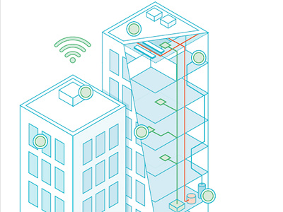 IoT building concept cross section draft hvac illustration iot touch point wireless