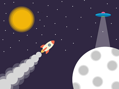 Moon Illustration daily ilustration moon rocket shot ufo