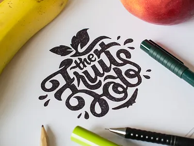 The Fruit Job Logo - V3 brand branding calligraphy fruit identity lettering logo logotype organic sketch type