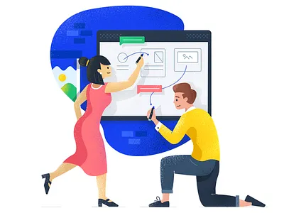 Team Collaboration - Illustration astronaut character connect illustration laptop mars mountains phone planet space spaceman team