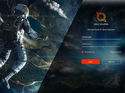 Login screen for space explorer adobexd login screen. login page ravisanath xd challenge