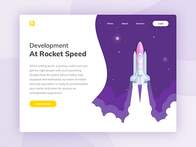 Landing Page Concept app bright development landing launch page redesign rocket sky ui web