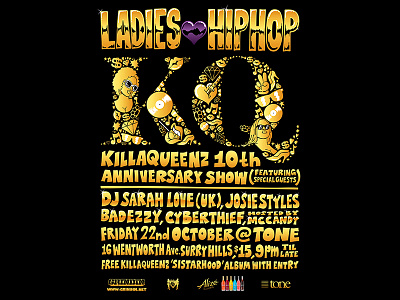 Ladies ♥ Hiphop 22 October freehand hiphop illustration nightclub poster typography