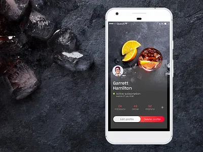 App profile page app bar cocktails mobile photoshop profile sketch
