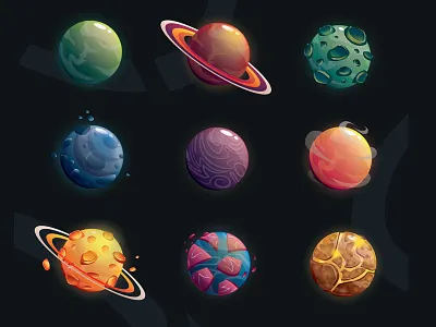 Set of planets design galaxy game illustration objects planet set space vector