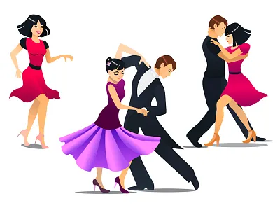 Shall we dance? cartoon characters couple dance illustrator music people