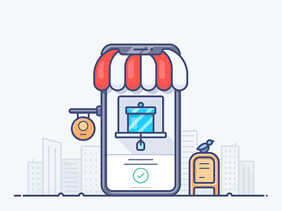 Mobile E-commerce city e commerce ecommerce icon illustration mobile phone shop store