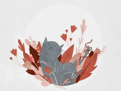 Sleep. autumn cat flowers leaves sleep