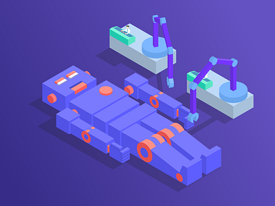 Robot Factory illustration isometric robot