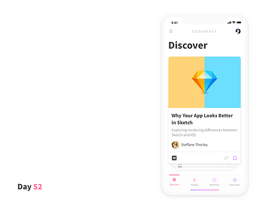 Daily UI Challenge: Day 52 Article Bookmark Mobile App android app articles bookmark daily ui challenge goodreads invision ios app medium minimalistic ui design ux design web app