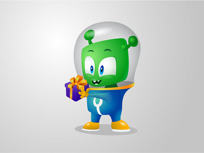 Earth gift for a little alien alien cartoon character gift green happy horns logo martian space suit stranger surprise