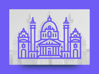 Karlskirche, Vienna architecture cute geometric icon illustration landmark line