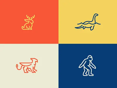 Mythical creatures bigfoot gryphon icons illustration jackalope loch ness monster vector