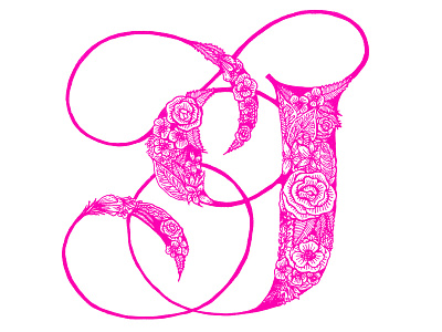 G for Grow calligraphy curves detailed flat flowers hand lettering pink rose swirly typography