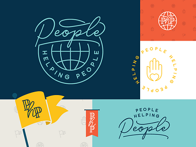 People Helping People Brand banner brand branding flag globe hand heart help helping logo people script