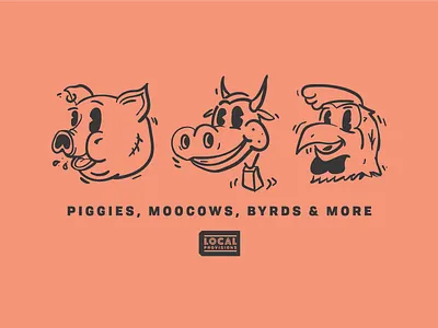 Piggies, Moocows, Byrds, & More. branding illustration typography