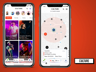 Event App Design event grid iphonex map tickets