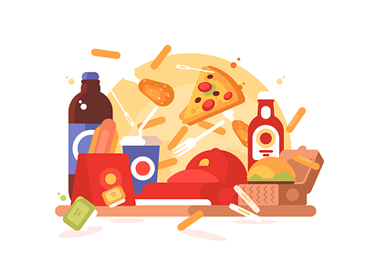 Equipment Fastfood dog fast flat food french fries hot illustration kit8 pizza soda vector