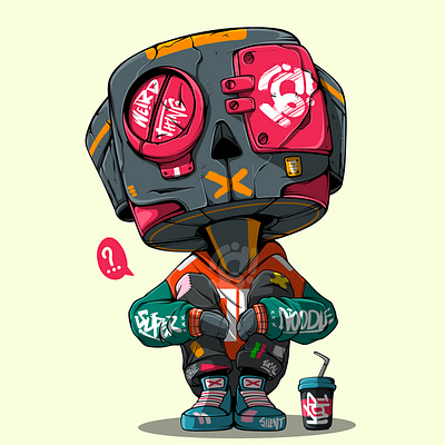 WAITINGG LISSTTT art character cyberpunk design doodle illustration nft popart robot vector