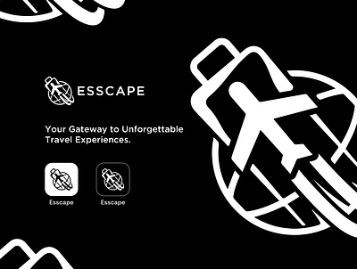 ESSCAPE - Travel App abstract logo airplane app app logo black black white camping earth graphic design icon logo logo brand logo concept logo creation logo design minimalist logo motion graphics travel trip ui