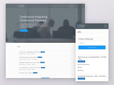 Continuous Solutions Website Homepage blue grey jobs mobile responsive ui web design website