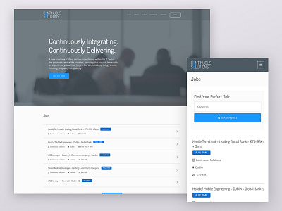 Continuous Solutions Website Homepage blue grey jobs mobile responsive ui web design website