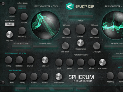 Spherum Fx Re-Synthesizer VSTi plug-in analog button futuristic interface knob software sound designing synth synthesizer waveforms