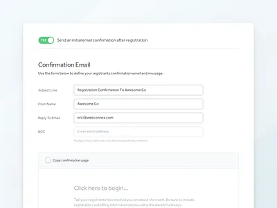 Toggle on that email blue confirmation email field form toggle