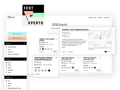 Festxperts Events page austin cards events fest festival guide sxsw ui ux