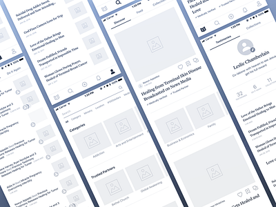 App Wireframes app blue gray list mobile notifications profile wireframes