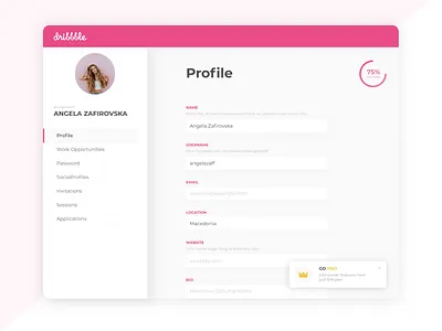 Dribbble settings page daily ui dashboard dribbble form notification profile settings user interface