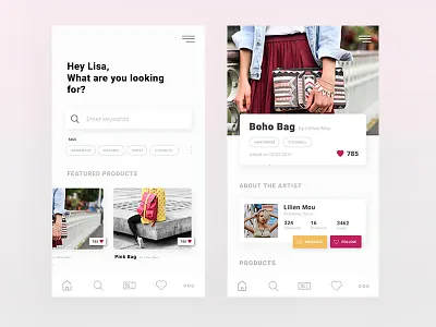 Handcraft app appdesign artists handcrafted interface social ui ux