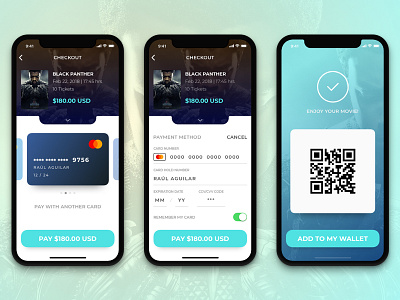 Dailyui #002 – Credit Card Checkout 002 app checkout cinema credit card dailyui ios iphone x qr ticket wallet