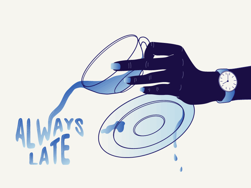 Always Late coffee drippage gif hand saucer watch