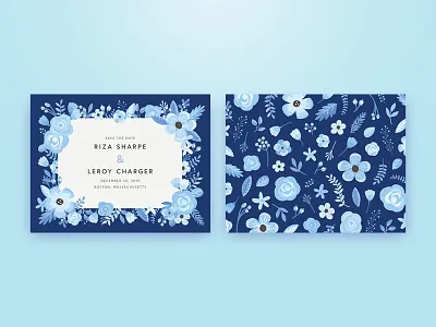Save the Date: Florals blue consumer couple invitations save the date wedding winter