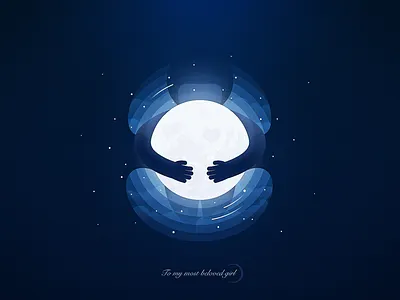 To My Most Beloved Girl art blue flat hug illustration light love moon moonlight stars vector