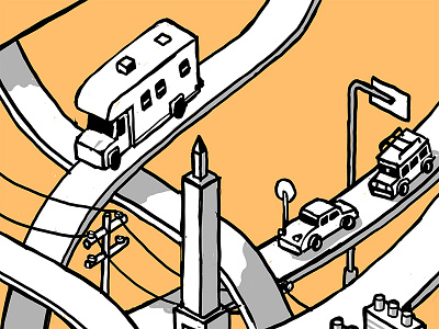 Overpasses camper cars digital drawing isometric road rv travel