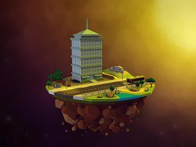 Floating Island 3d blender blender 3d bus island low poly lowpoly sunset